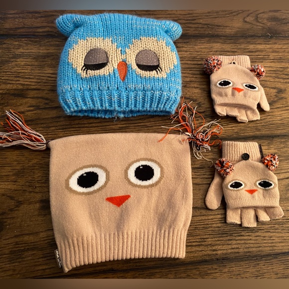 New Without Tags Unisex Kids Owl Hats/Mittens Size 3-5 - Picture 1 of 2